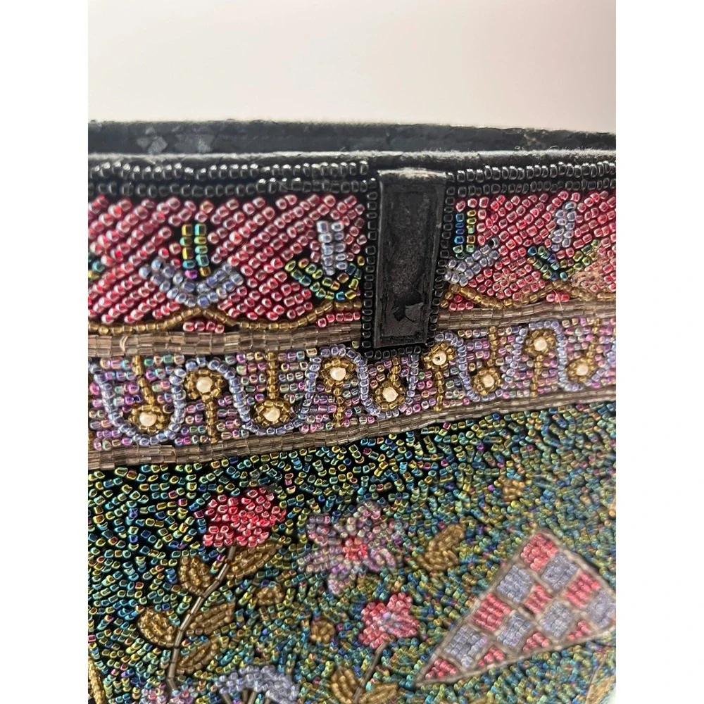 VTG Hand Beaded Patchwork Floral Sequin Evening Clutch Bag Women Multicolor Boho